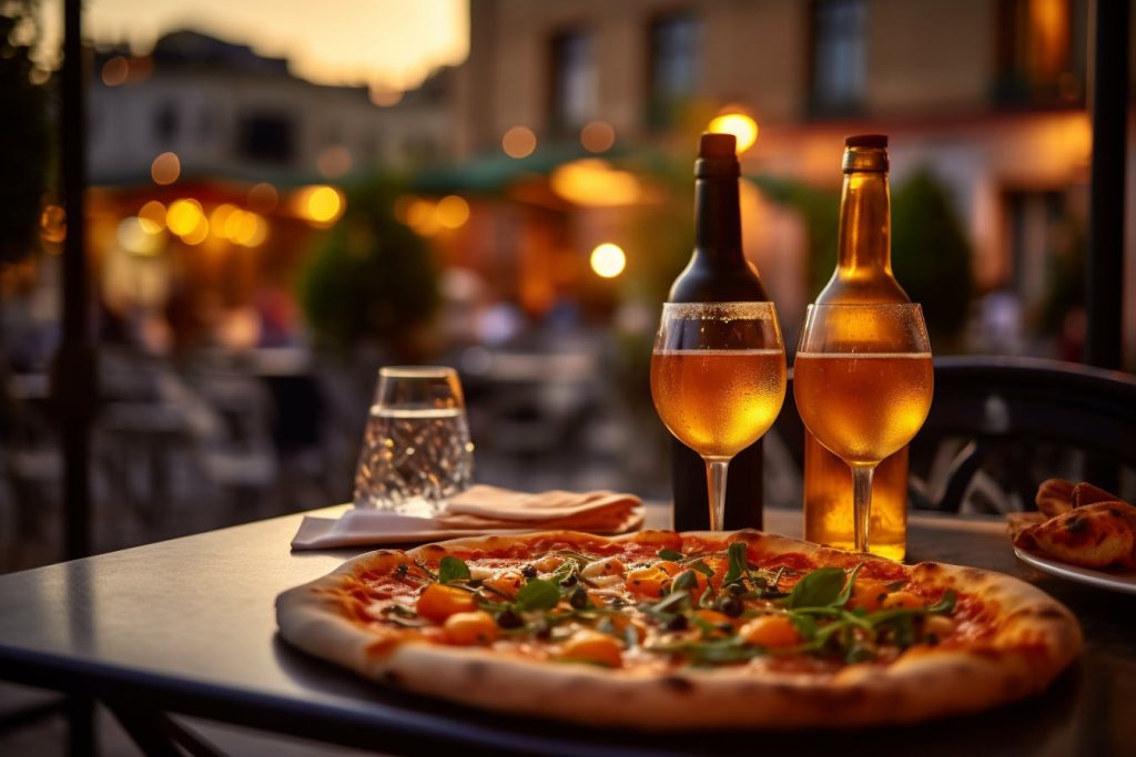 Pizza et bières en plein Rome en terrasse