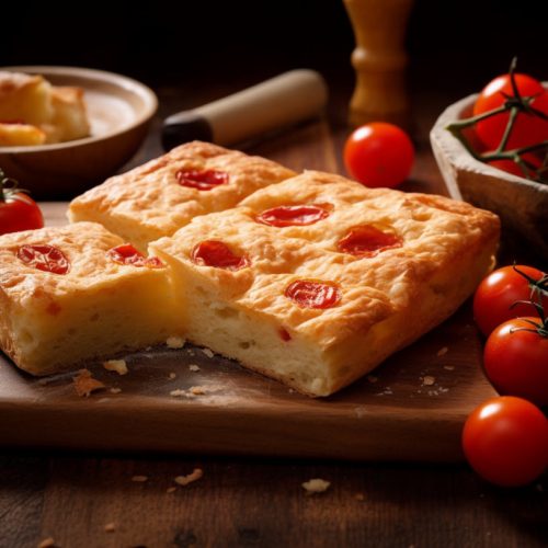 Focaccia chaude à l'épeautre avec des tomates cerises